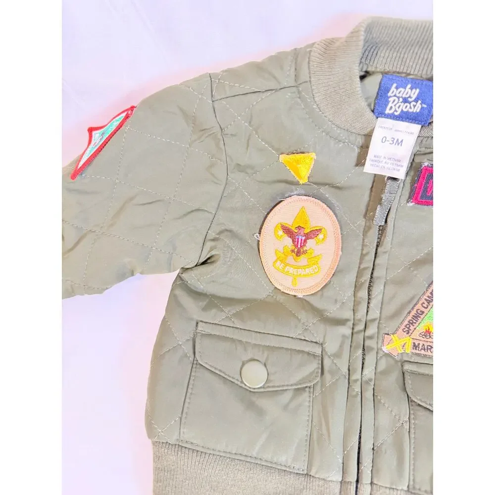 Baby BGosh Vintage (2000)Bomber Jacket  Quilted Zip Up With Patches 0-3months